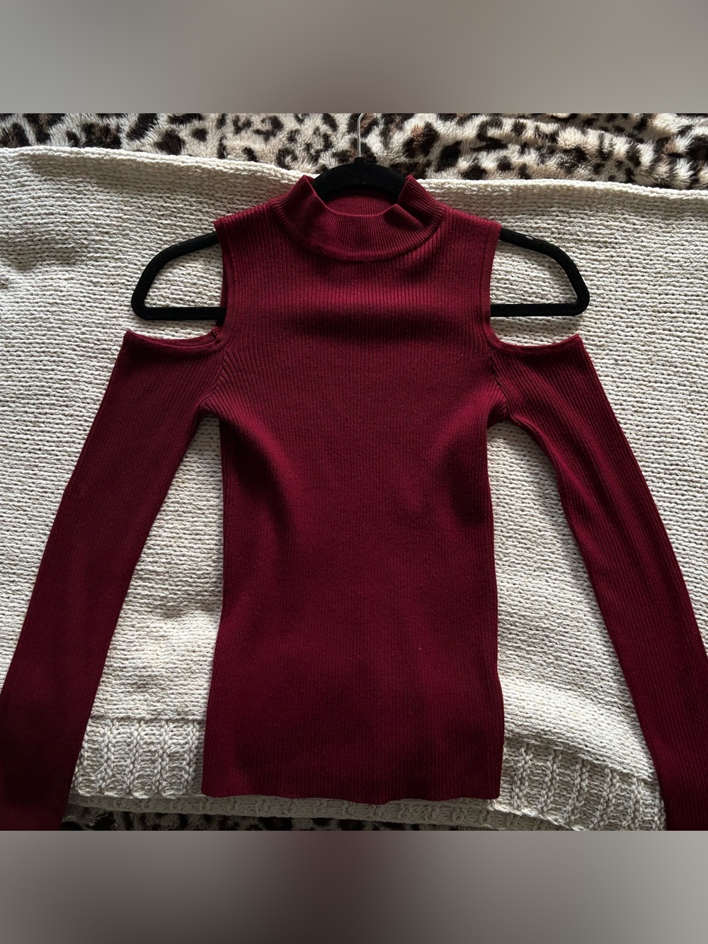 Cold-Shoulder Ribbed Mock Neck Sweater